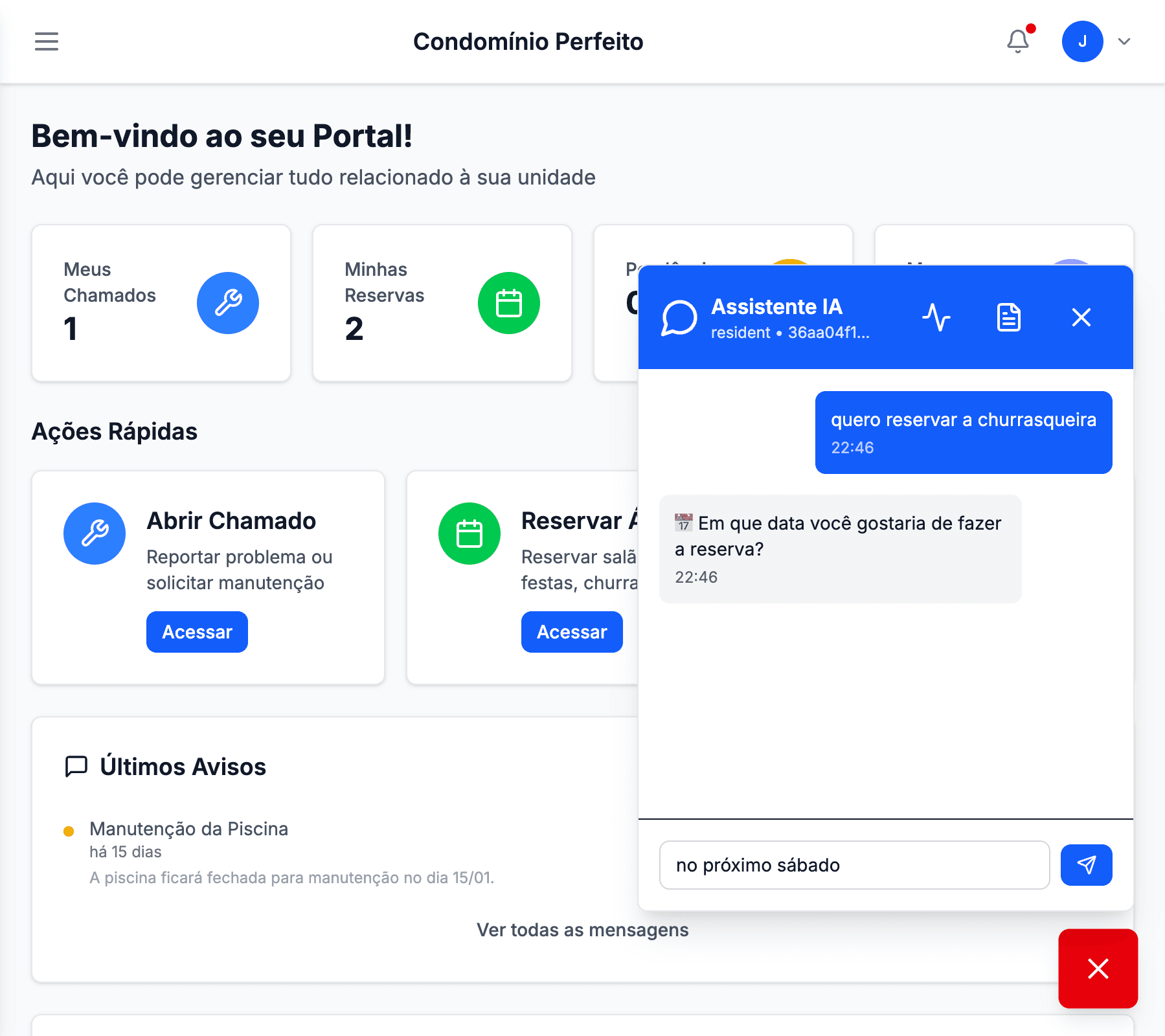 Screenshot do chat com Condinho - Conversa da IA respondendo sobre regras do condomínio